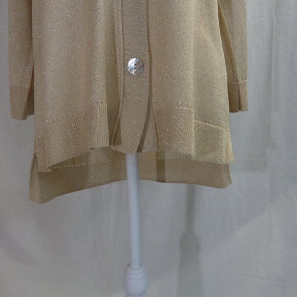 Chico's Size 1 U.S. Size Medium (8) Beige and Gold Button Front Cardigan - Picture 2 of 12